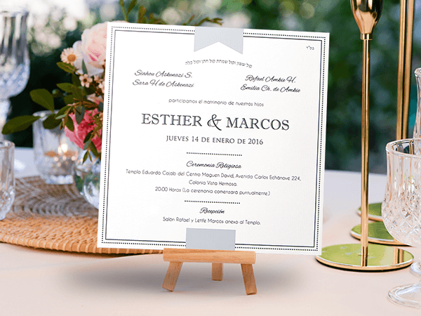 Invitación de boda clásica con toques modernos
